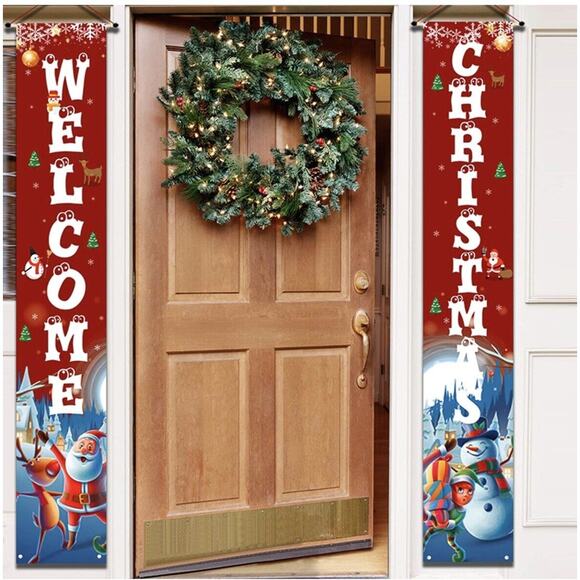 YUFOL Red Christmas Door Decorations for Home Merry Christmas Banner,Hanging Chr - Picture 4 of 4